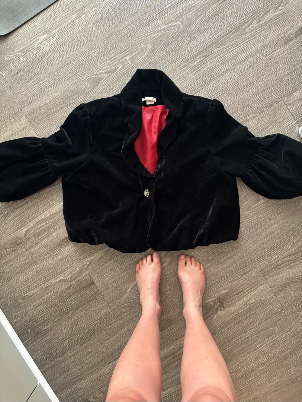 Vintage Women's Black Velvet Jacket with Red Lining XL